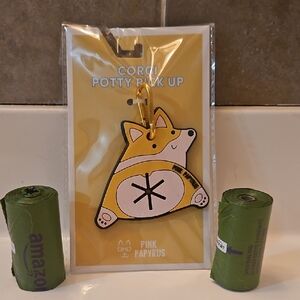 Pink Papyrus Corgi Potty Pick Up Keychain, 2 Scented Rolls Of Doggie Waste Bags